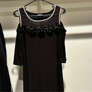 Elegant Black Midi Dress with cold shoulder and bell sleeves size small